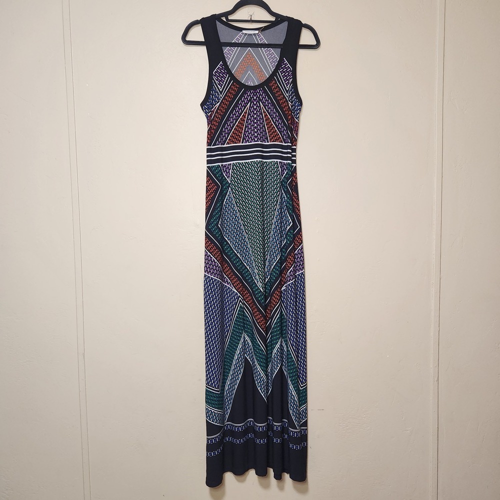 Calvin Klein Black Sleeveless Maxi Dress Womens Size 10 Geometric Pattern